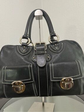 Marc Jacobs Black Leather Venetia Satchel  with Cream Suede Interior